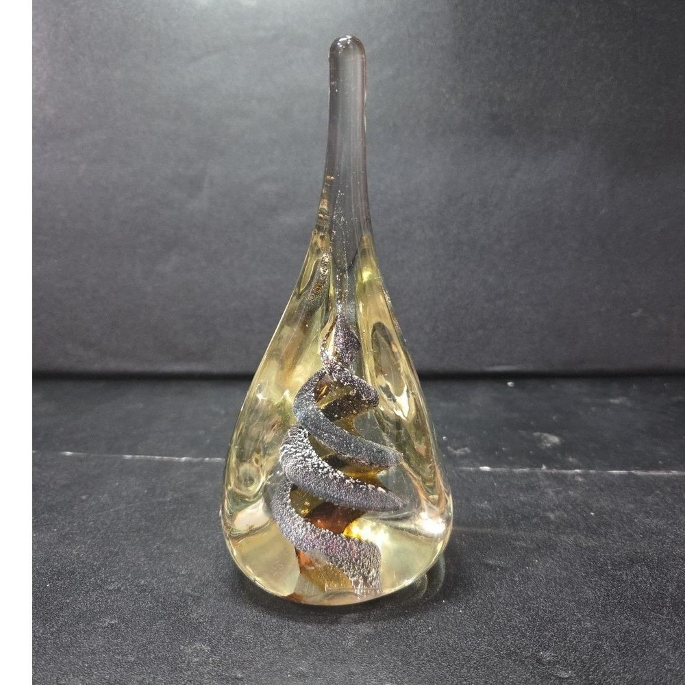 Teardrop Shaped Large Paperweight, Clear Glass Silver Swirls, Vintage Sculpture - Picture 5 of 11